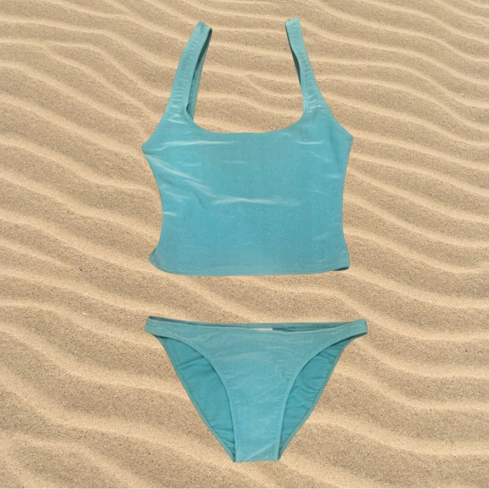JOELYNIAN Of London shimmery turquoise cropped tankini / bikini  Medium NWOT